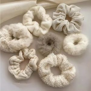 7pcs Fur Hair Scrunchies Elastic Hair Bands Ponytail Holders Milk White …